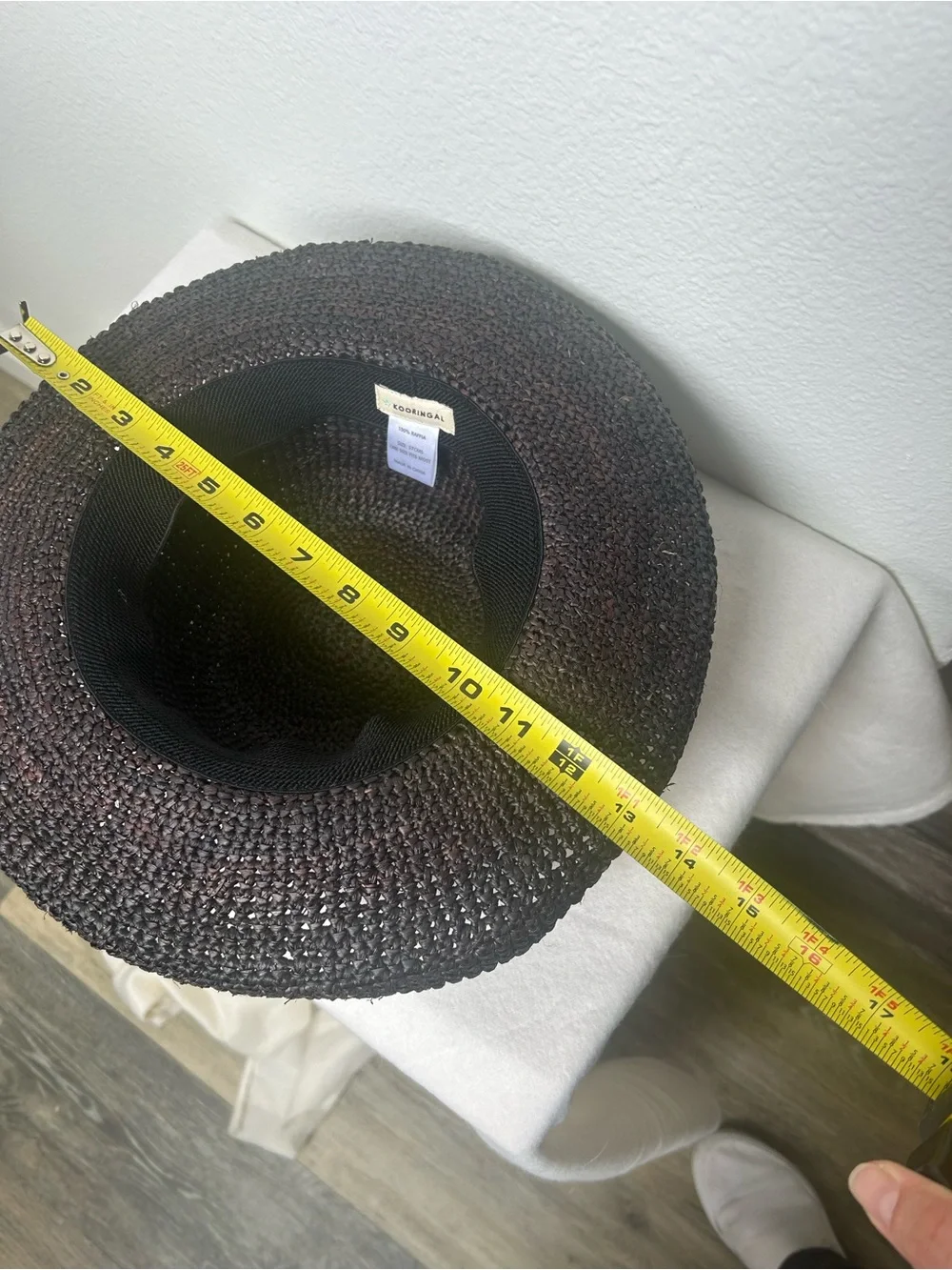 Kooringal 100% Raffia Black Wide Brim Sun Hat Boho Beach Resort 57cm